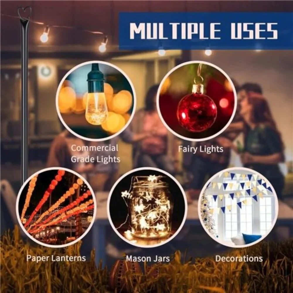 String Light Pole Steel Poles for Outdoor String Lights Hanging, 2‎ Pack